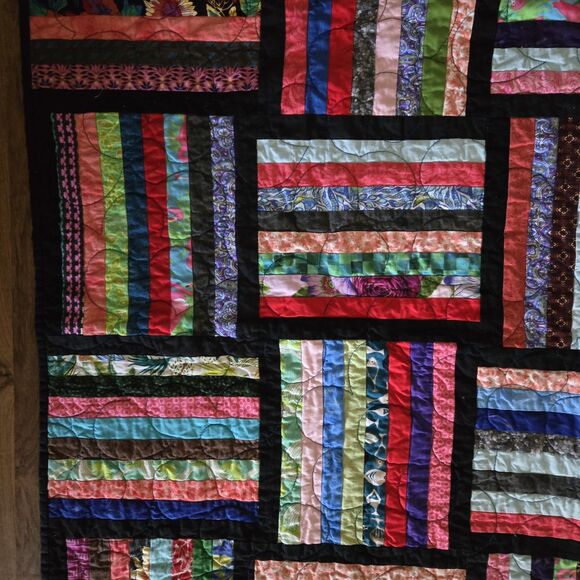 Handmade Quilt Fence Rail Design Flower Top Stitch 45x55 Lap Throw Blanket Vtg - Picture 3 of 8